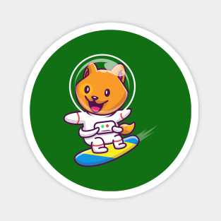 Cute Cat Astronaut Surfing In Space Cartoon Magnet